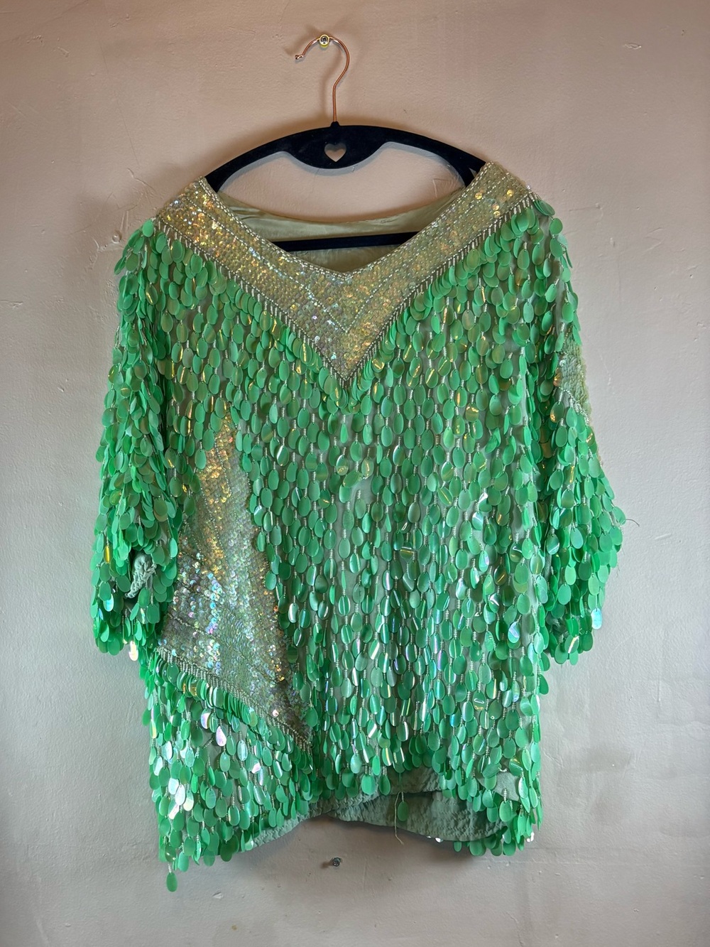 Vintage Mint Green Paillette Sequin Top Sz M — Statement Piece